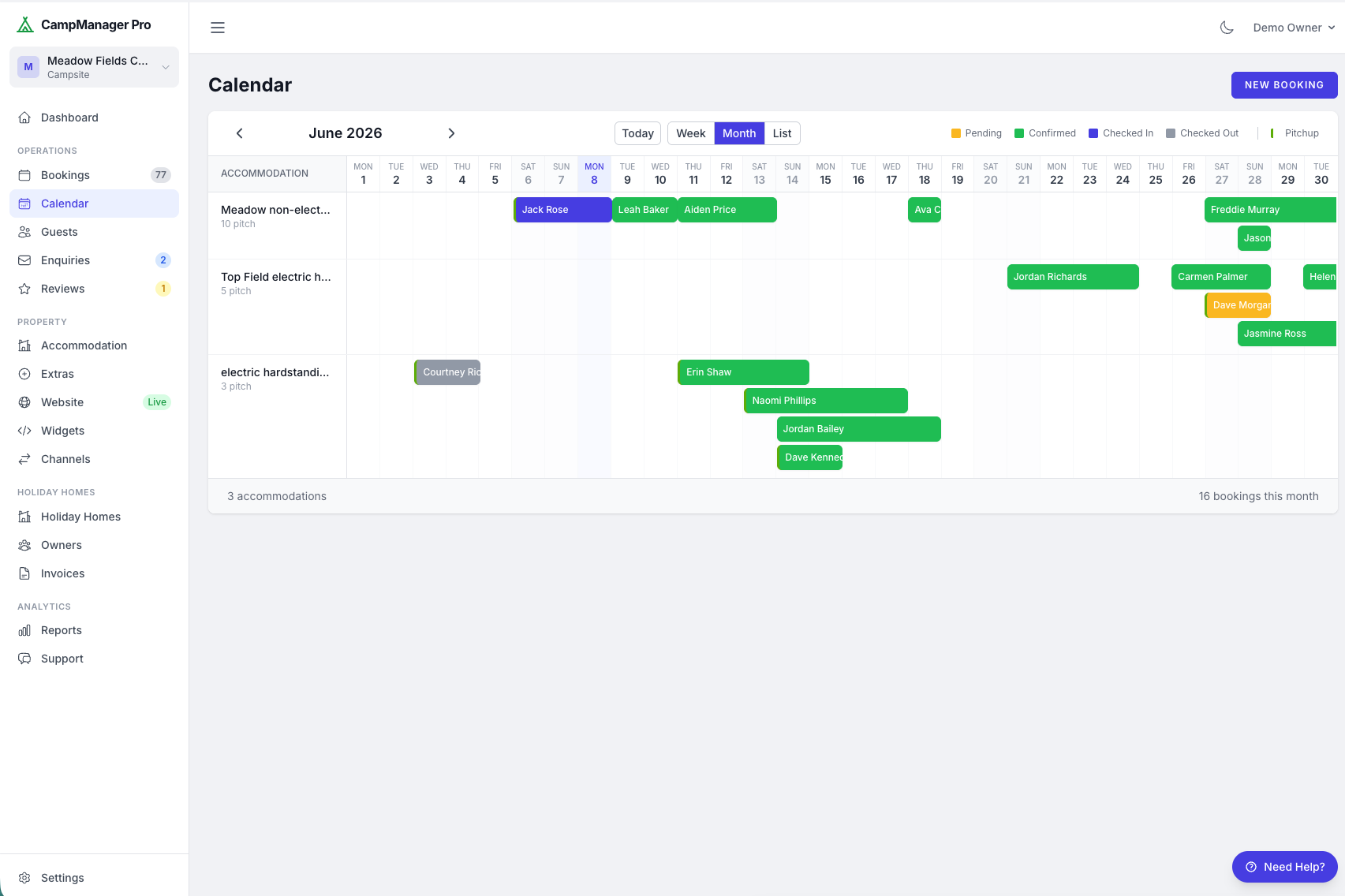 Campsite booking engine with real-time availability and dynamic pricing