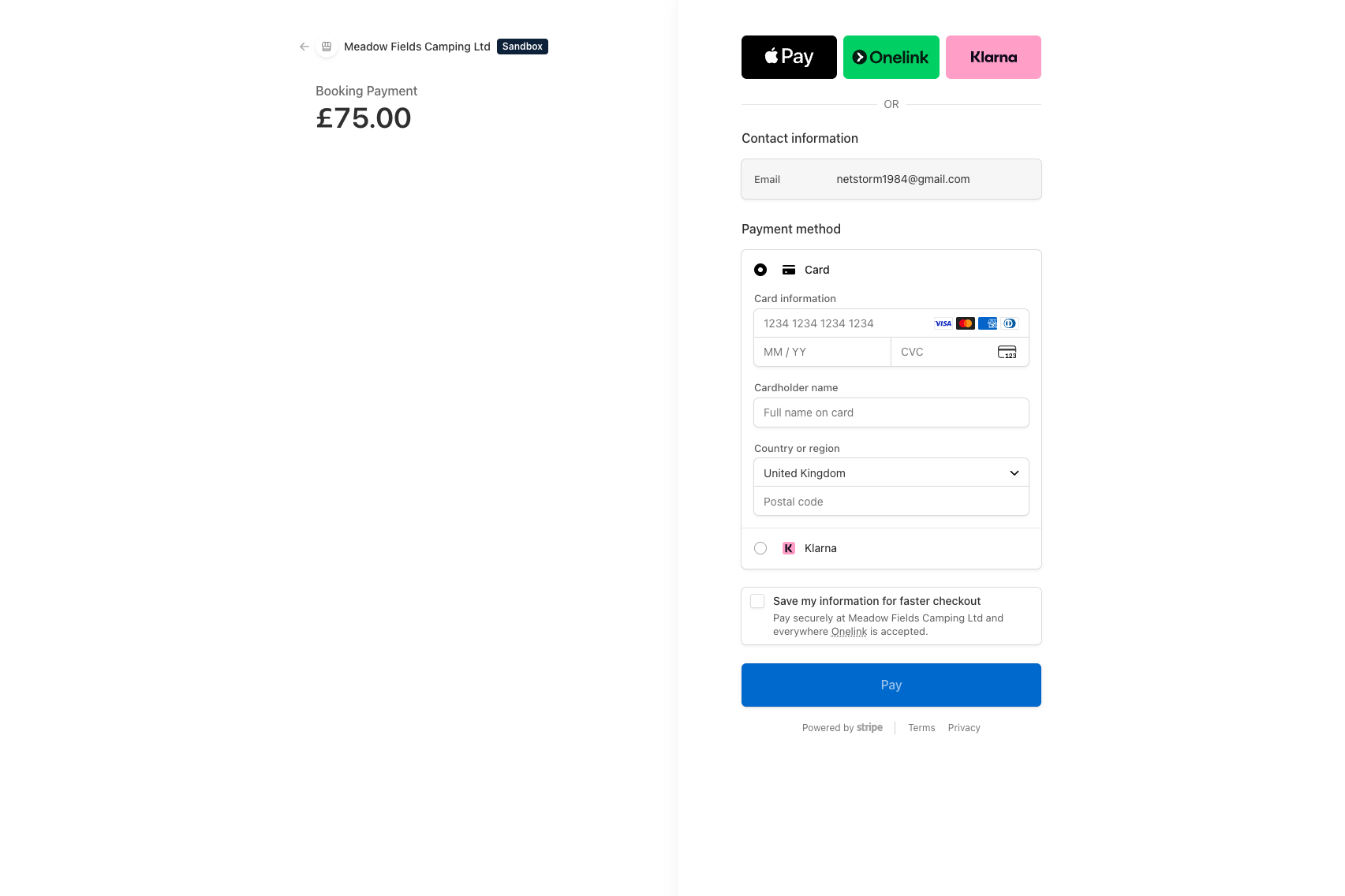 Stripe and PayPal payment management for campsite bookings